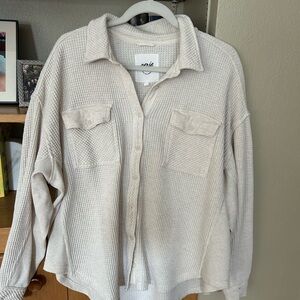 Aerie Cream Button-Up Waffle Cardigan